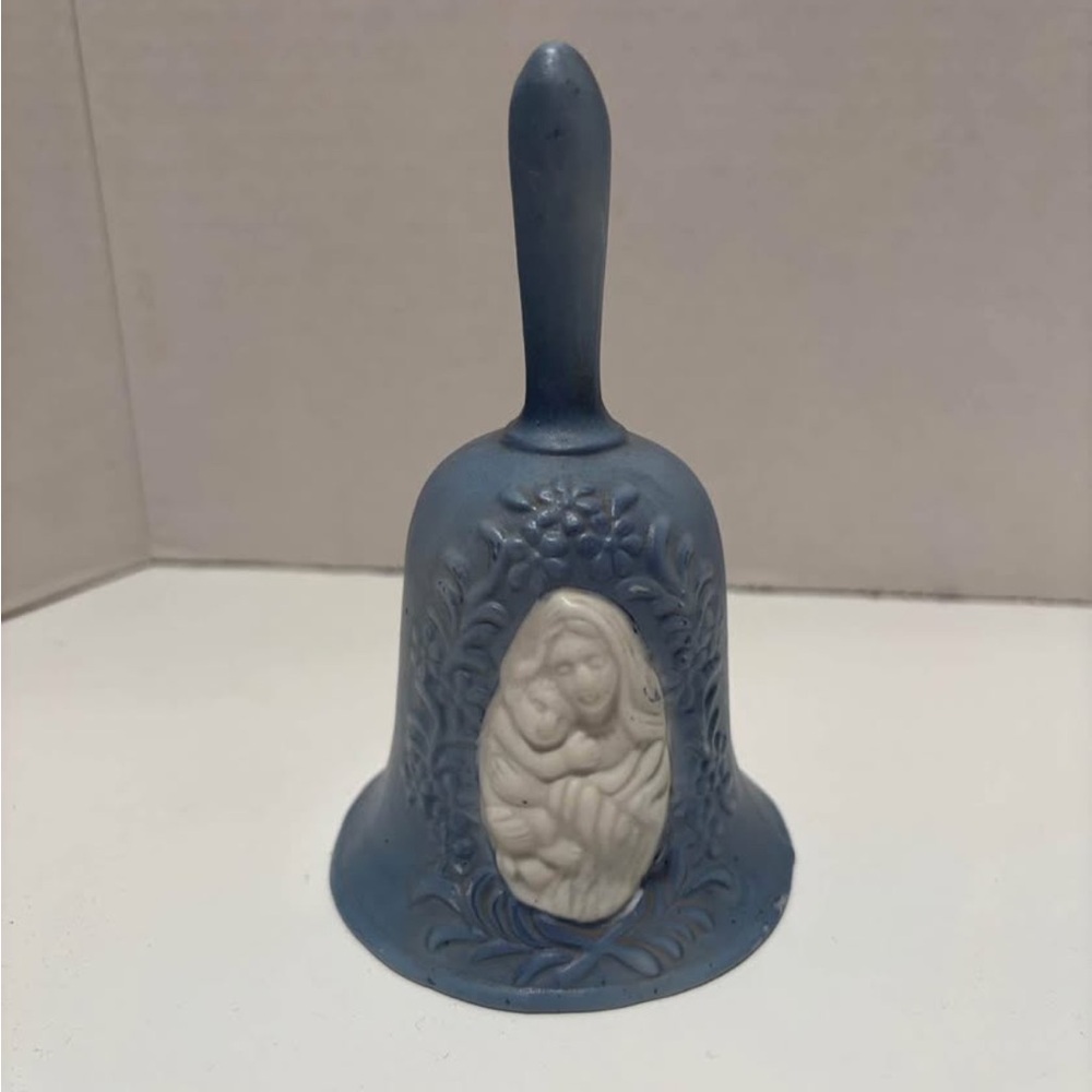 Blue Ceramic Bell with White Relief